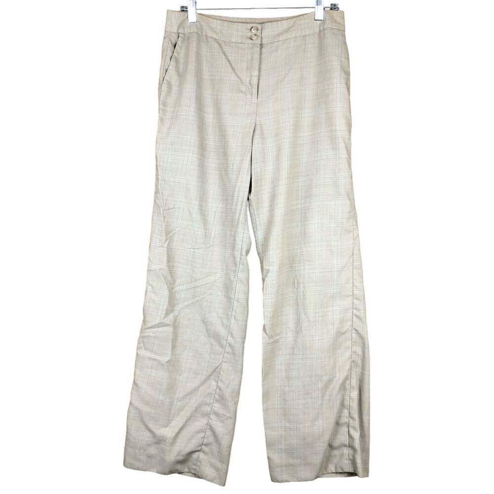 Ann Taylor LOFT Womens Pants Tan Plaid Laura Fit Lined Wool Blend Straight 10